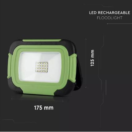 LED Акумулаторен прожектор SAMSUNG CHIP LED/10W/3,7V IP44 6400K 3600 mAh зелен