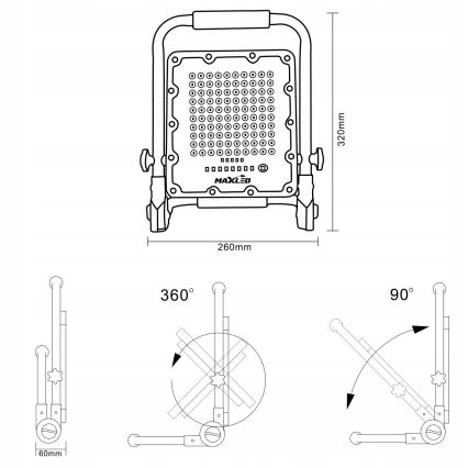 LED димируем акумулаторен прожектор със стойка LED/100W/3,2V 4500K 10000 mAh IP65 оранжев