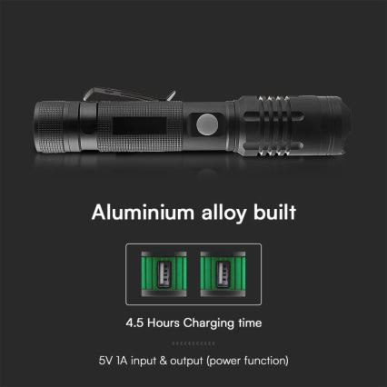 LED Акумулаторно фенерче USB LED/10W/5V IP54 2000 mAh 1000 лъскав