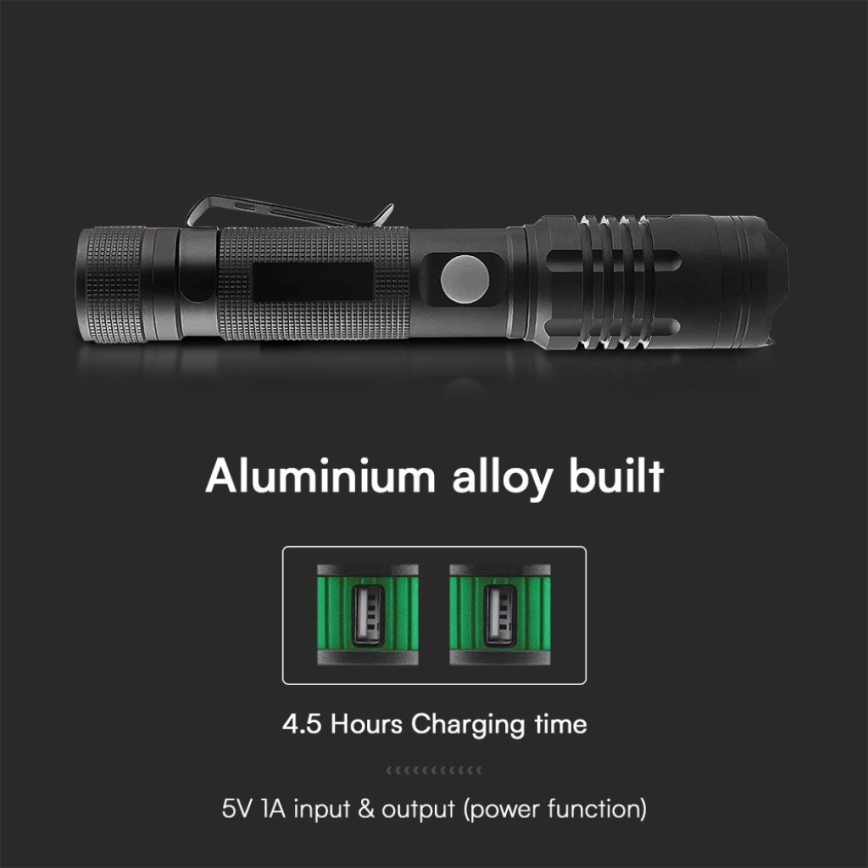 LED Акумулаторно фенерче USB LED/10W/5V IP54 2000 mAh 1000 лъскав