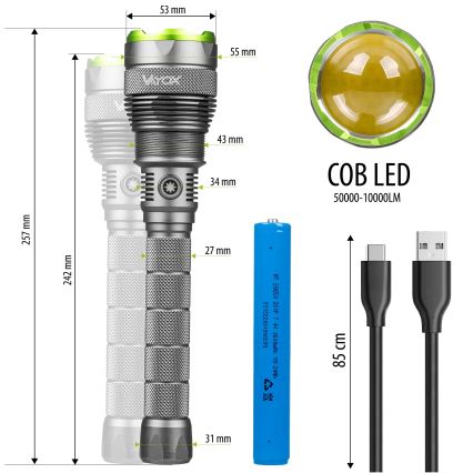 LED Димируемо акумулаторно фенерче със захранваща батерия функция LED/5V IPX7 10000 лъскав 2600 mAh