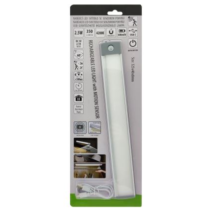 LED Акумулаторно осветление за мебели със сензор LED/2,5W/5V USB 800 mAh 4200K 32,5 см