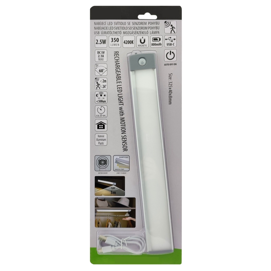 LED Акумулаторно осветление за мебели със сензор LED/2,5W/5V USB 800 mAh 4200K 32,5 см