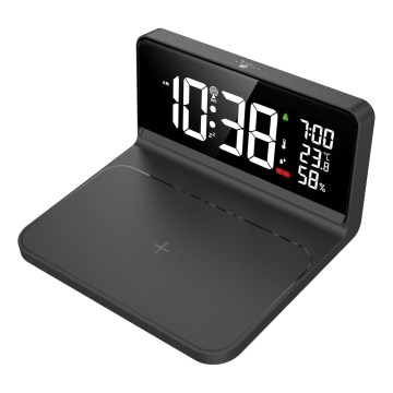 LED будилник с LCD дисплей и безжично зареждане Qi LED/10W/230V