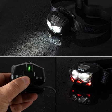 LED регулируема презареждаема челна лампа със сензор и червена светлина 2xLED/5W/5V/3xAAA IP65 500 lm 1200 mAh