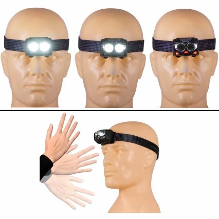 LED регулируема презареждаема челна лампа със сензор и червена светлина 2xLED/5W/5V/3xAAA IP65 500 lm 1200 mAh