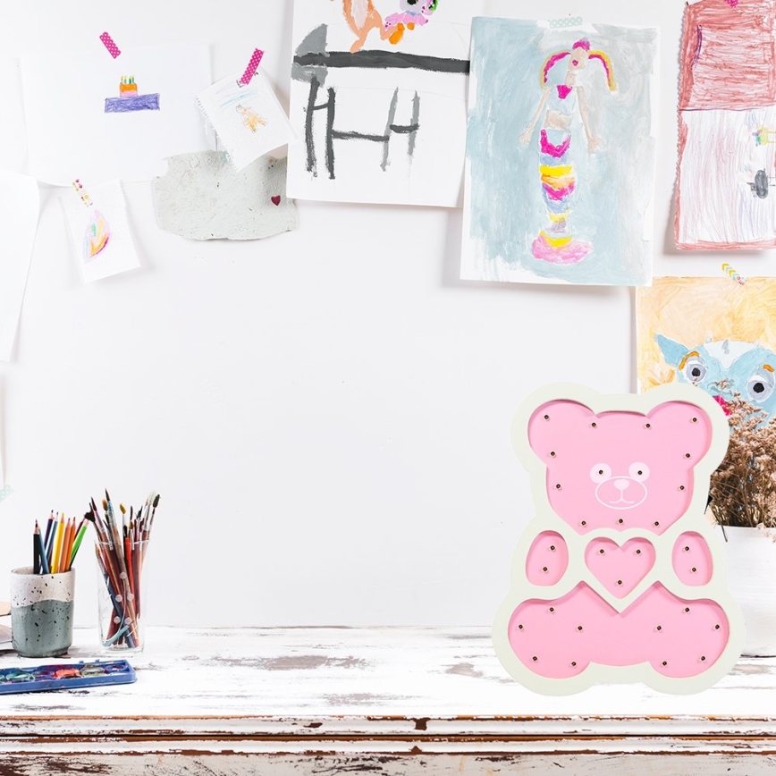 LED Детска лампа LED/2xAA розов мечок