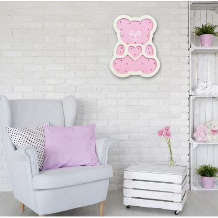 LED Детска лампа LED/2xAA розов мечок