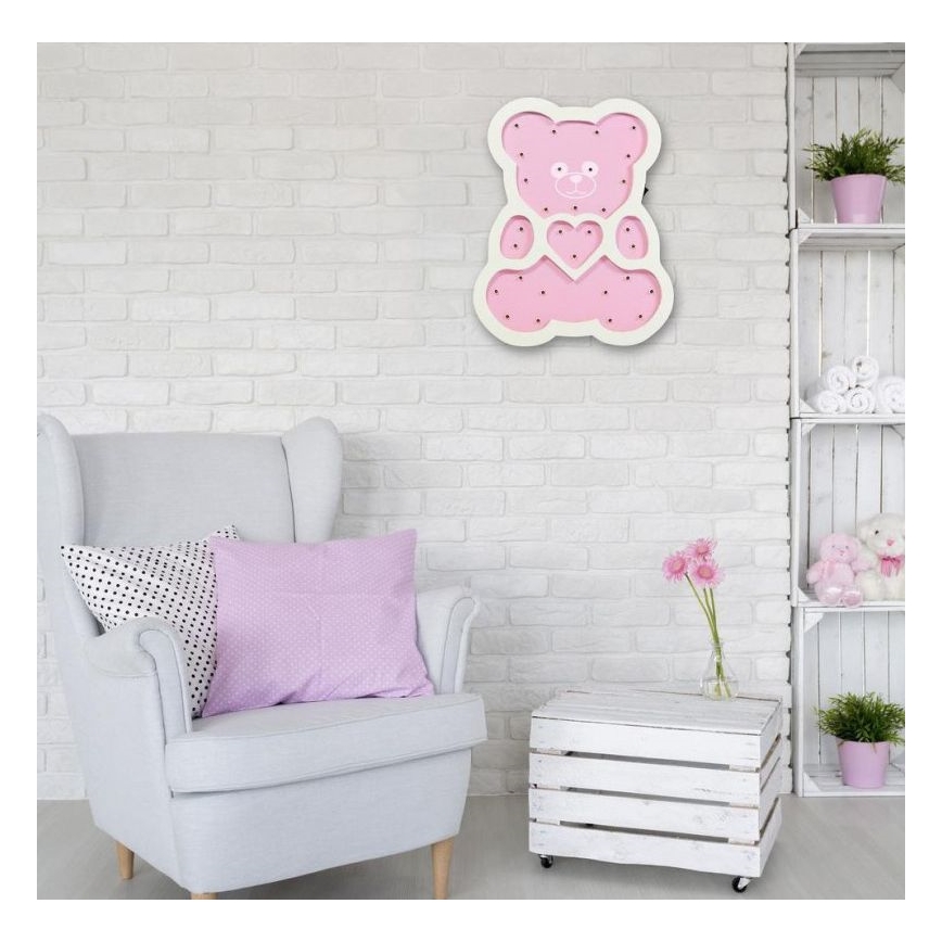 LED Детска лампа LED/2xAA розов мечок