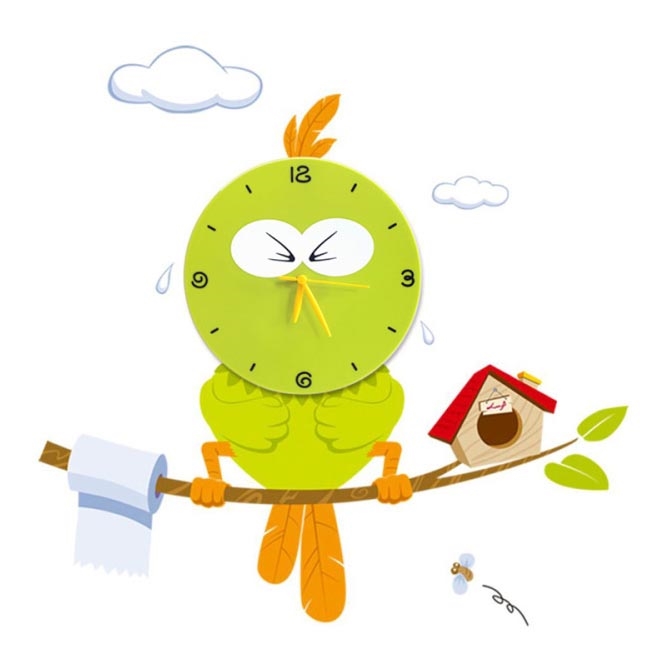 LED Детска стенна лампа с часовник LED/1W/3xAAA птица