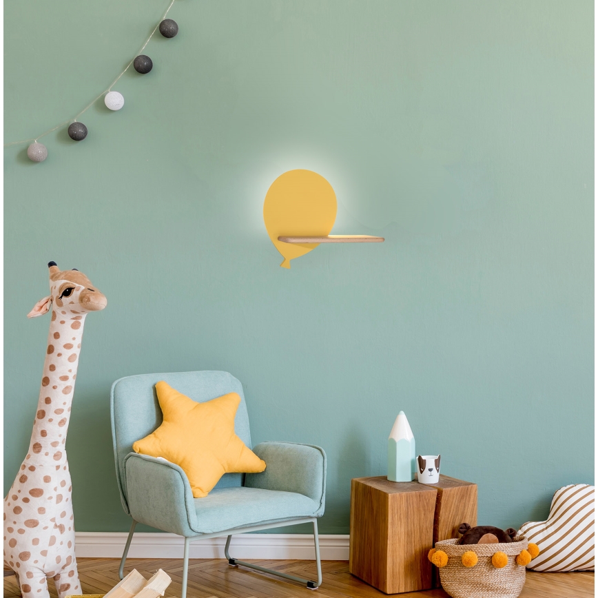 LED Детски аплик с рафт BALLOON LED/4W/230V жълти/дърво