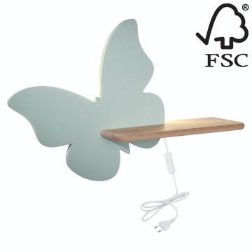 LED Детски аплик с рафт BUTTERFLY LED/5W/230V зелен/дървен - FSC сертифициран