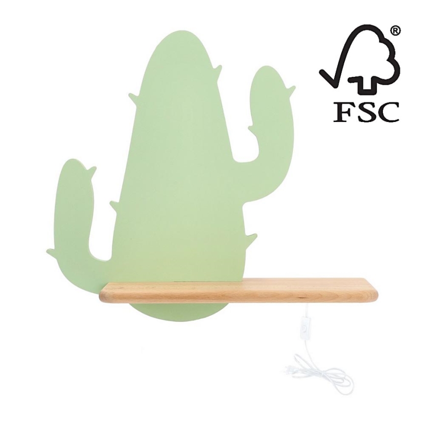 LED Детски аплик с рафт CACTUS LED/4W/230V зелен/дърво