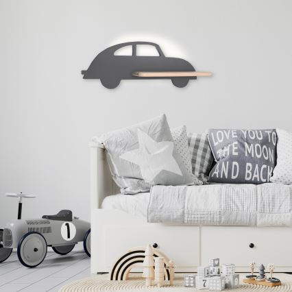 LED Детски аплик с рафт CAR LED/5W/230V сив/дърво