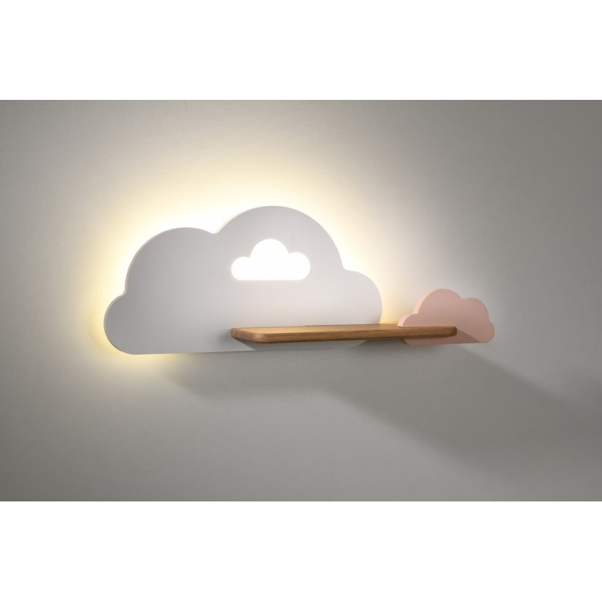 LED Детски аплик с рафт CLOUD LED/5W/230V бял/розов