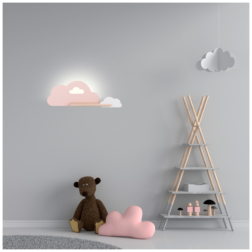 LED Детски аплик с рафт CLOUD LED/5W/230V розов/бял