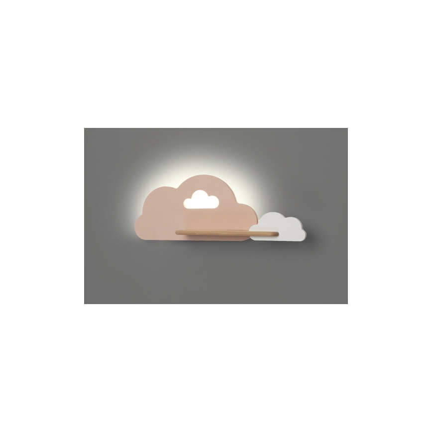 LED Детски аплик с рафт CLOUD LED/5W/230V розов/бял