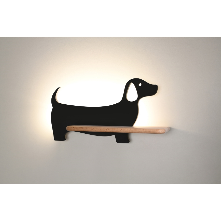 LED Детски аплик с рафт DOG LED/5W/230V черен/дърво