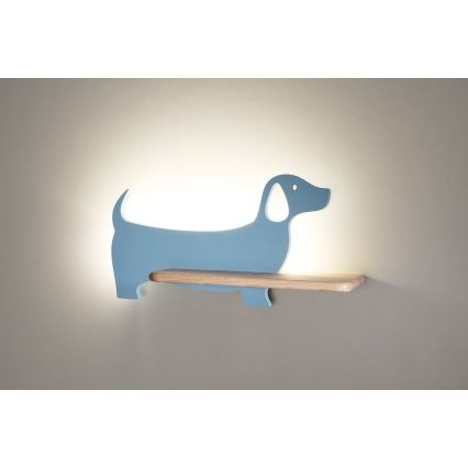 LED Детски аплик с рафт DOG LED/5W/230V син/дърво