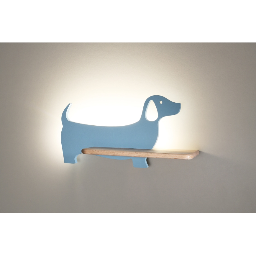 LED Детски аплик с рафт DOG LED/5W/230V син/дърво