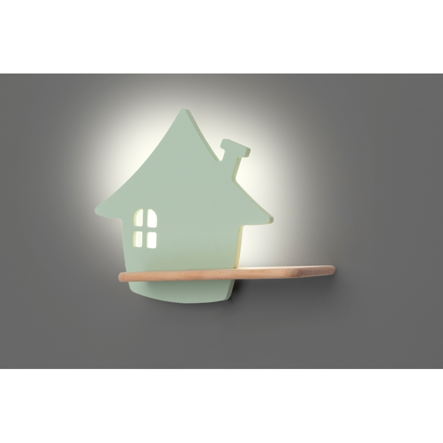 LED Детски аплик с рафт HOUSE LED/4W/230V зелен/дърво