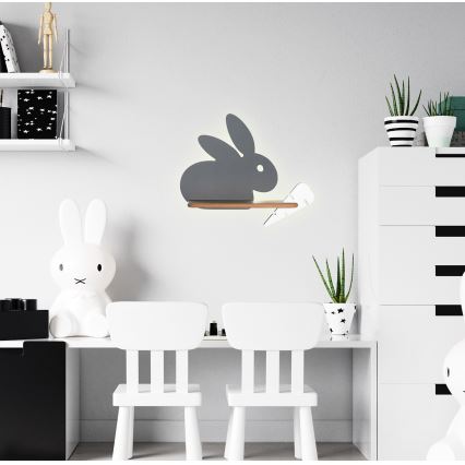 LED Детски аплик с рафт RABBIT LED/4W/230V сив/бял/дърво
