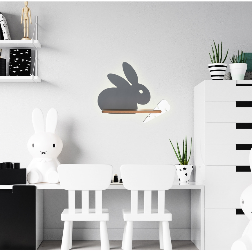 LED Детски аплик с рафт RABBIT LED/4W/230V сив/бял/дърво