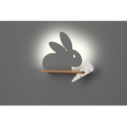 LED Детски аплик с рафт RABBIT LED/4W/230V сив/бял/дърво