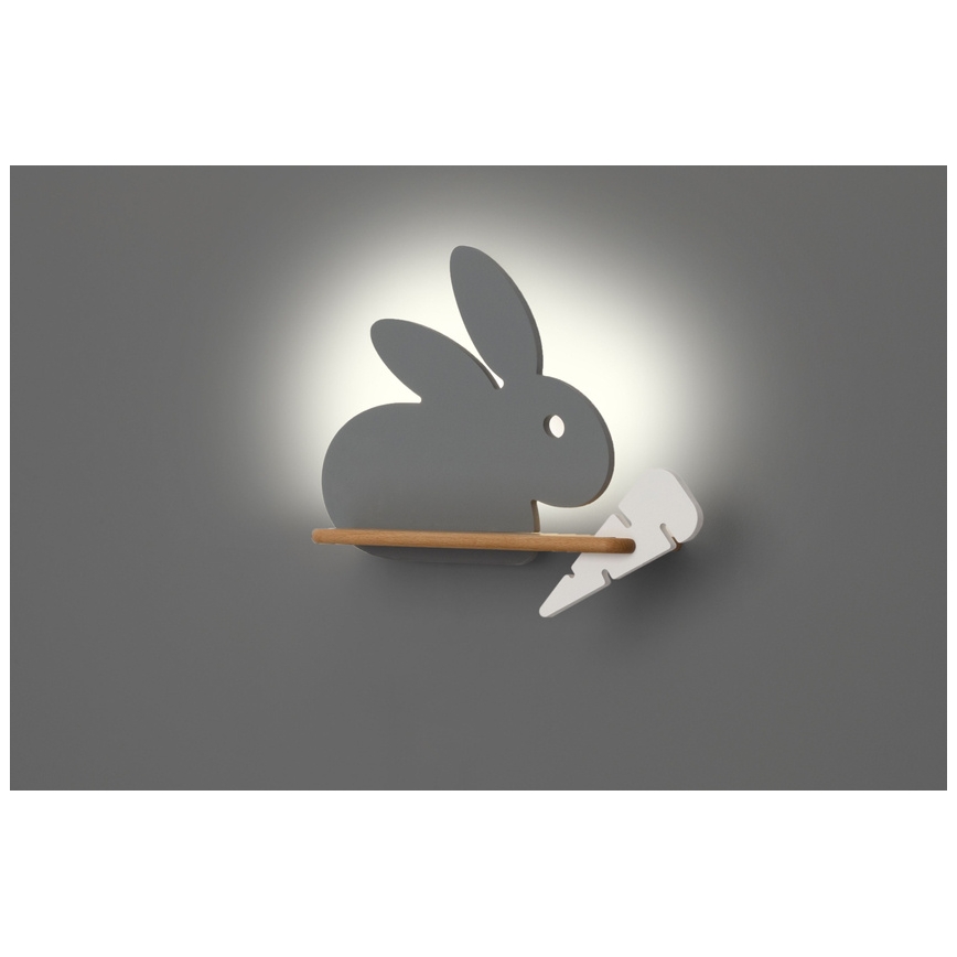 LED Детски аплик с рафт RABBIT LED/4W/230V сив/бял/дърво