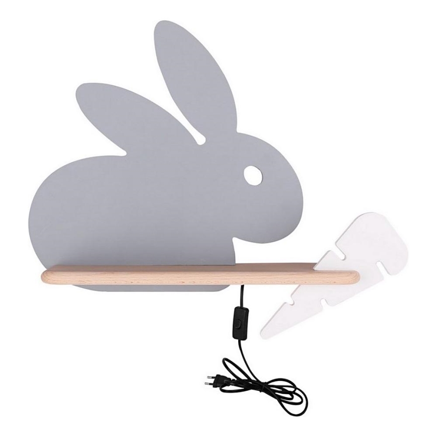 LED Детски аплик с рафт RABBIT LED/4W/230V сив/бял/дърво