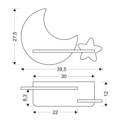 LED Детски аплик с рафтче MOON LED/5W/230V - FSC сертифициран