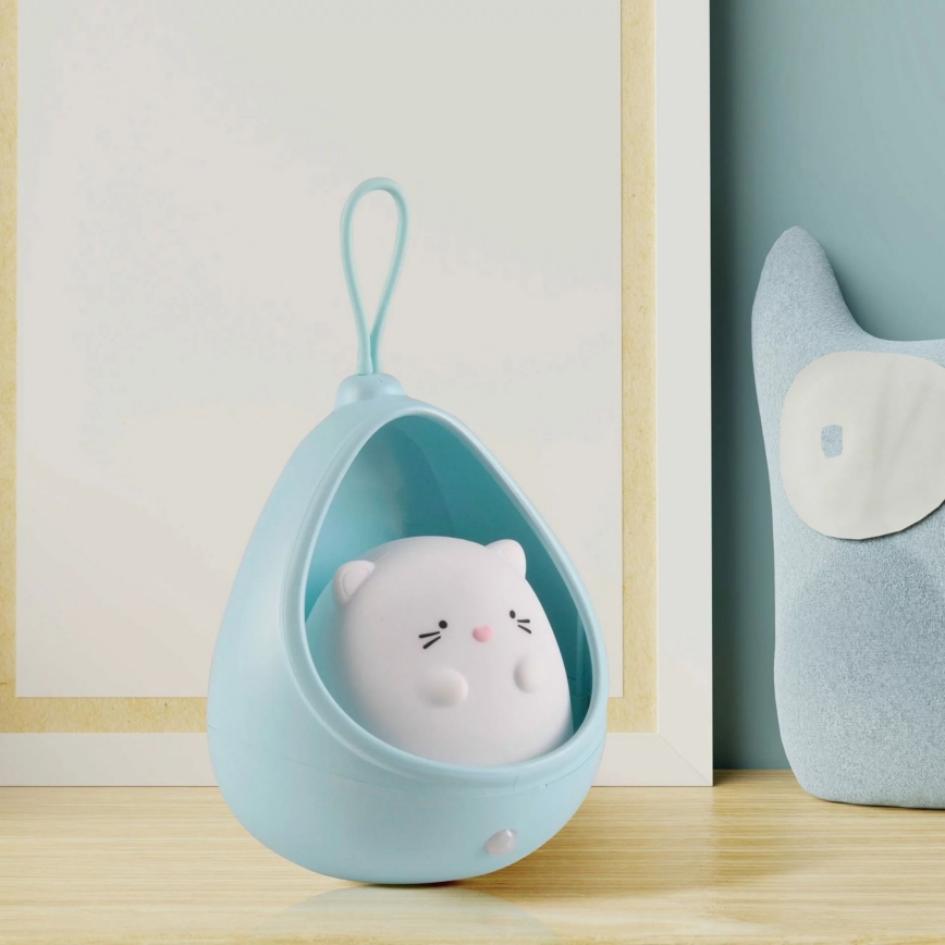 LED Детски ориентация лампа със сензор KITTY LED/0,5W/5V USB 1200 mAh син