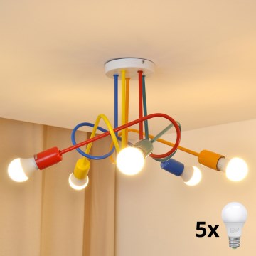 LED Детски плафониер OXFORD 5xE27/15W/230V