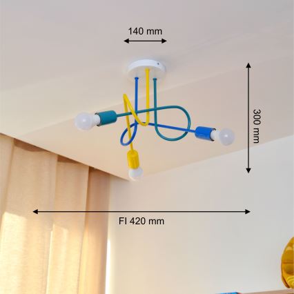 LED Детски полилей за повърхностен монтаж OXFORD 3xE27/15W/230V