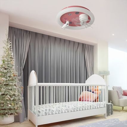 LED детско димируемо таванно осветително тяло с вентилатор LED/48W/230V 3000/4000/6000K, розово + дистанционно управление