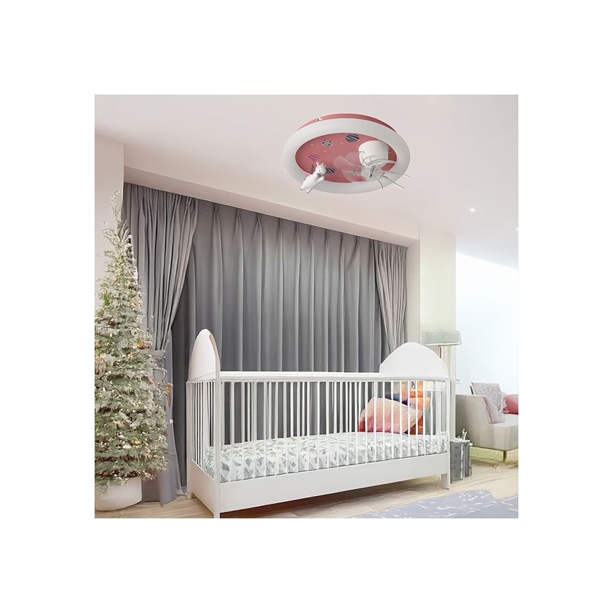 LED детско димируемо таванно осветително тяло с вентилатор LED/48W/230V 3000/4000/6000K, розово + дистанционно управление