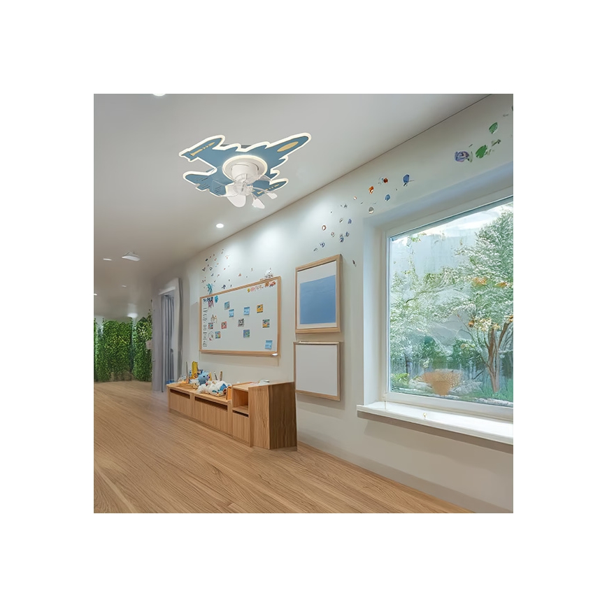 LED детско димируемо таванно осветително тяло с вентилатор LED/63W/230V 3000/4000/6000K синьо + дистанционно управление