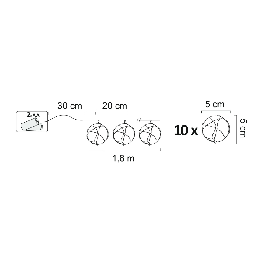 LED Декоративна лампа AHNE 10xLED/2xAA