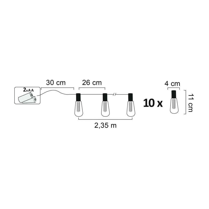 LED Декоративни лампички EDISON 2.65м 10xLED/2xAA