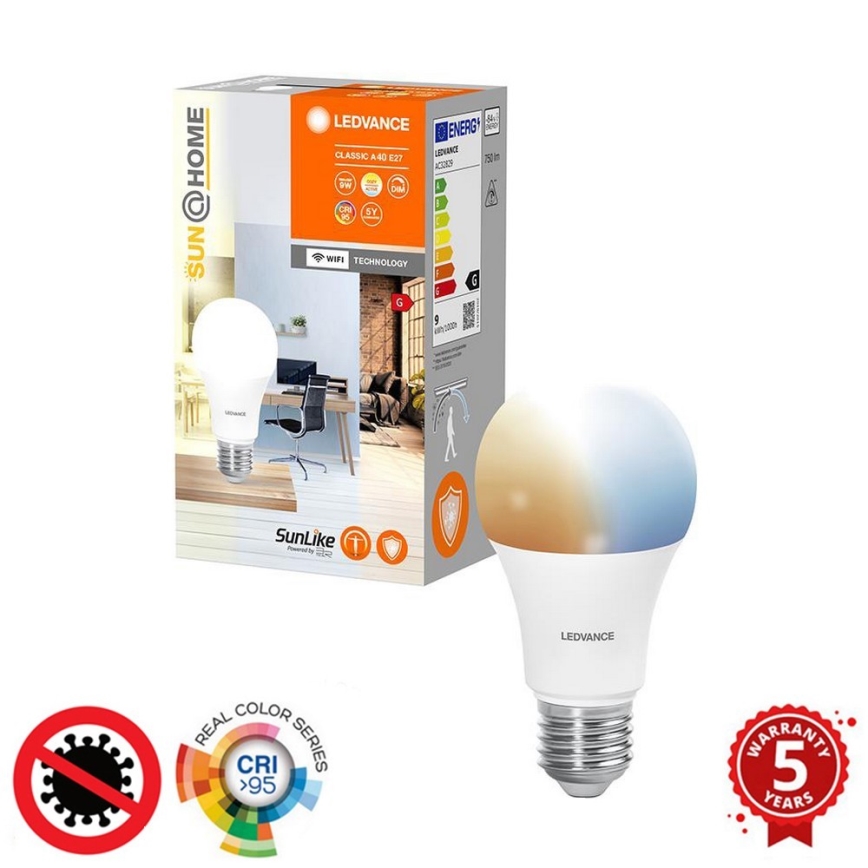 LED Димируем антибактериален крушка A40 E27/9W/230V Wi-Fi - Ledvance