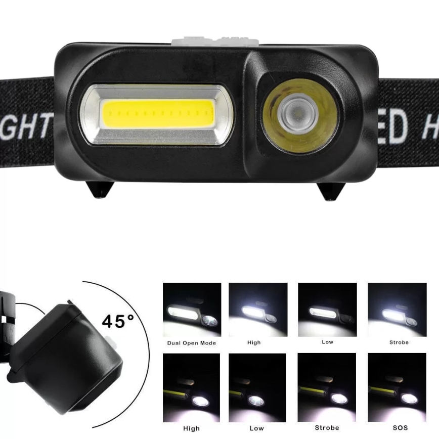 LED Димируем акумулаторен челник 2xLED/5V IP44 210 лъскав 2000 mAh