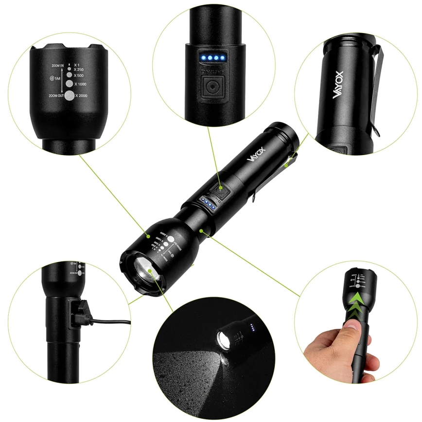 LED Димируем акумулаторен фенер LED/20W/5V IPX4 800 лъскав 2000 mAh