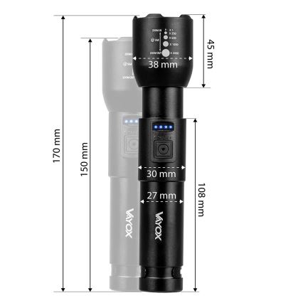LED Димируем акумулаторен фенер LED/20W/5V IPX4 800 лъскав 2000 mAh