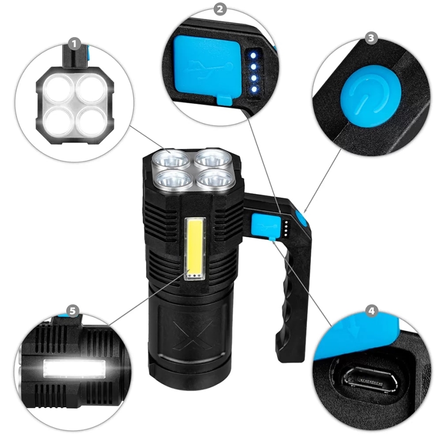 LED Димируем акумулаторен фенер LED/5V IPX4 250 лъскав 1200 mAh