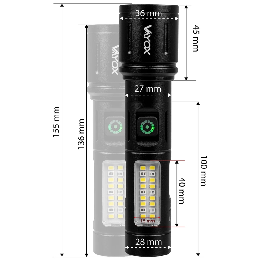 LED Димируем акумулаторен фенер с червена светлина LED/5W/5V IPX4 260 лъскав 2000 mAh