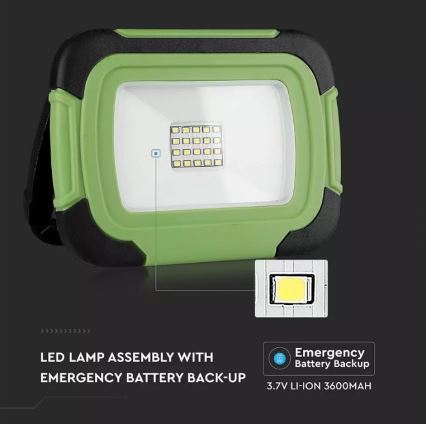 LED Димируем акумулаторен прожектор SAMSUNG CHIP + функция SOS LED/10W/3,7V/USB IP44 4000K 3600 mAh зелен