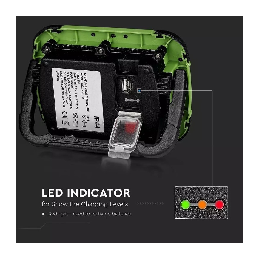 LED Димируем акумулаторен прожектор SAMSUNG CHIP + функция SOS LED/10W/3,7V/USB IP44 4000K 3600 mAh зелен