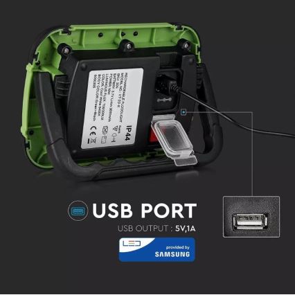 LED Димируем акумулаторен прожектор SAMSUNG CHIP + функция SOS LED/10W/3,7V/USB IP44 4000K 3600 mAh зелен