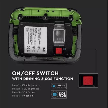 LED Димируем акумулаторен прожектор SAMSUNG CHIP + функция SOS LED/10W/3,7V/USB IP44 4000K 3600 mAh зелен