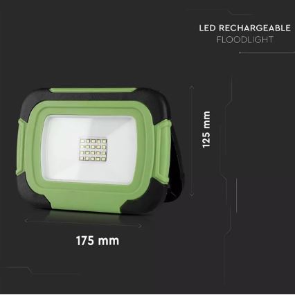 LED Димируем акумулаторен прожектор SAMSUNG CHIP + функция SOS LED/10W/3,7V/USB IP44 4000K 3600 mAh зелен